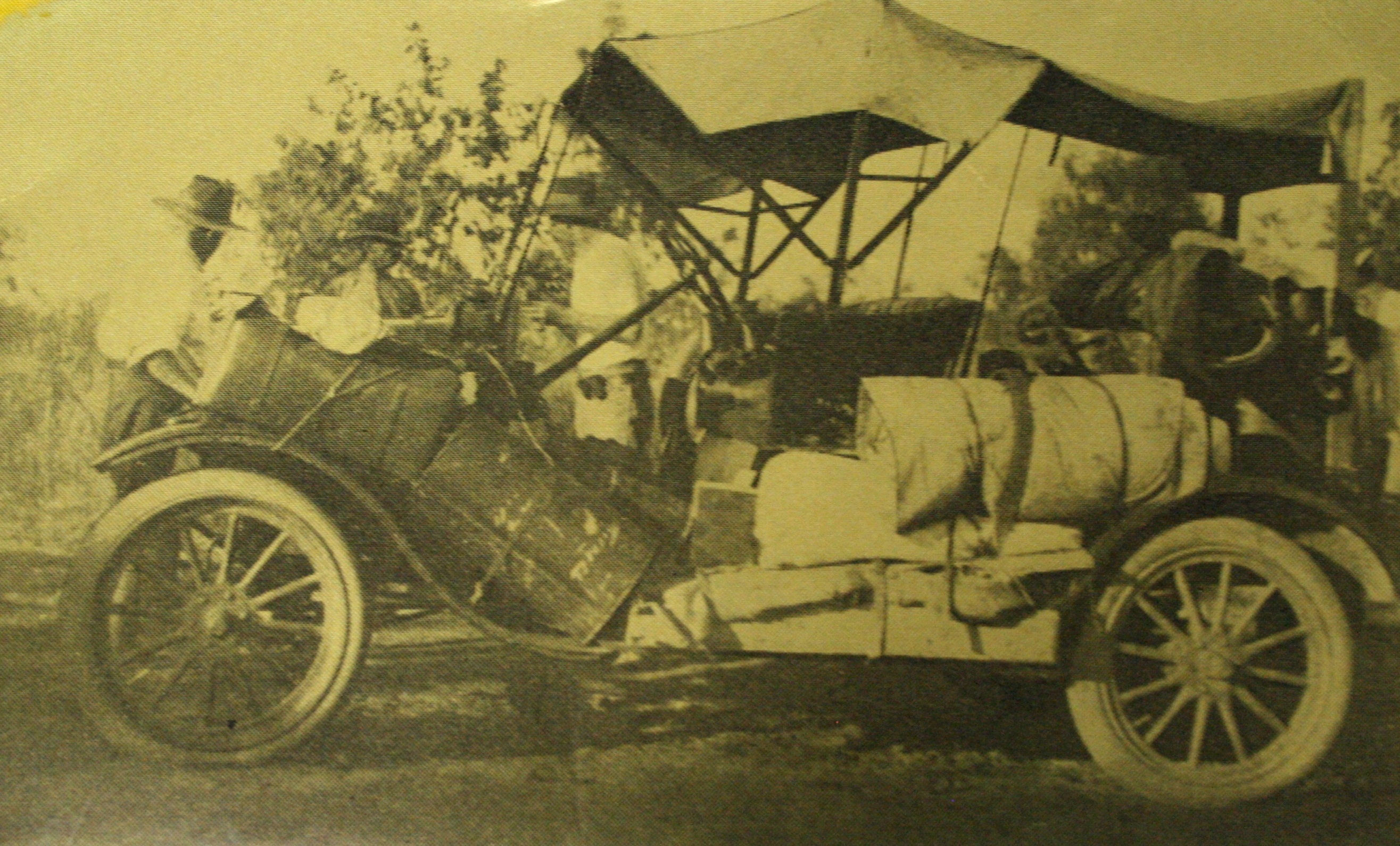 Photograph of the modified Model T Ford loaded with fuel and supplies.