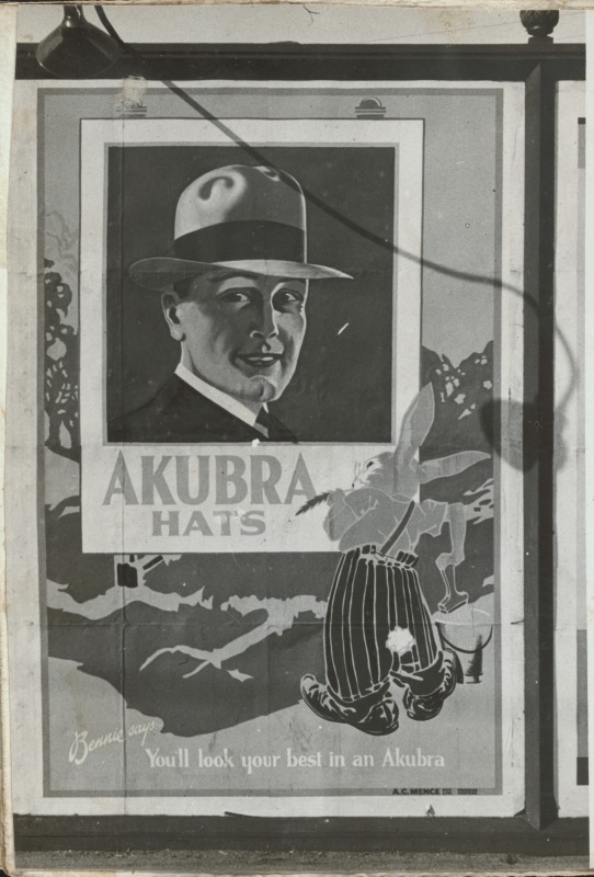Billboard advertising rabbit fur felt hats made by Akubra, about 1925. National Library of Australia nla.pic-vn6253643