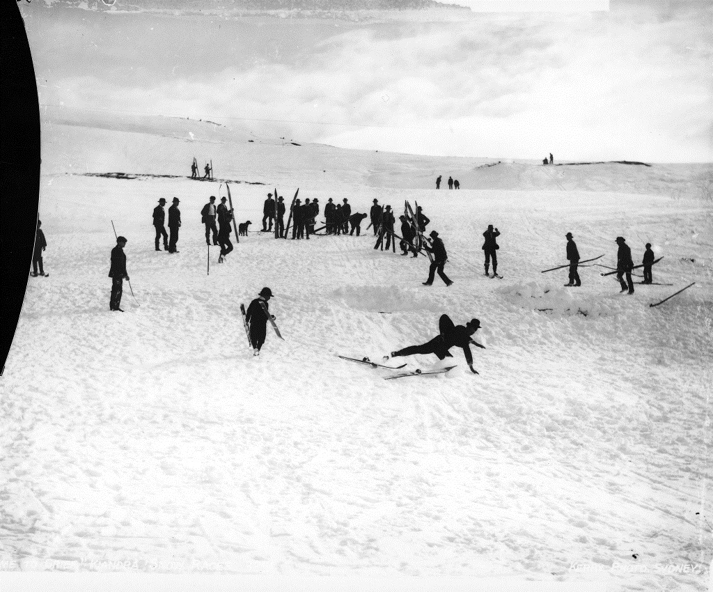 Come to grief, Kiandra Snow Races, by Charles Kerry, from Wikimedia Commons.