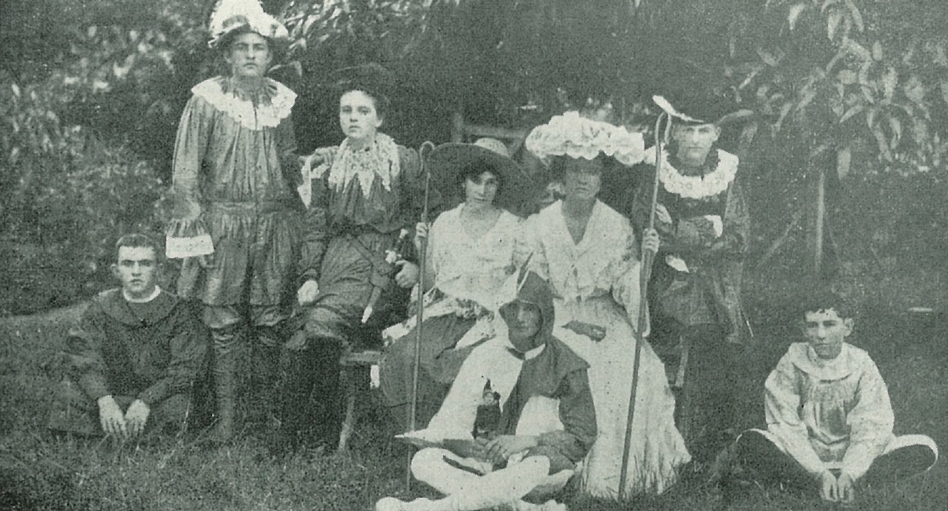 Photo of performers in costume for the Townsville Grammar School production of 'As You Like It', 1904.