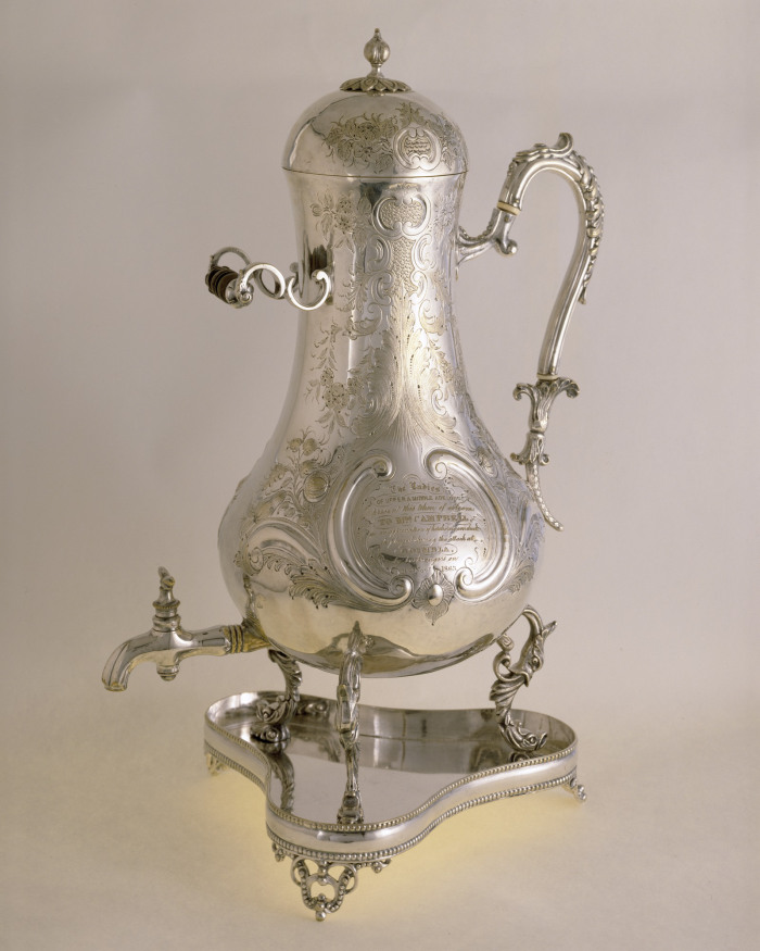 Silver coffee urn presented to Amelia Campbell, 1863. National Museum of Australia.
