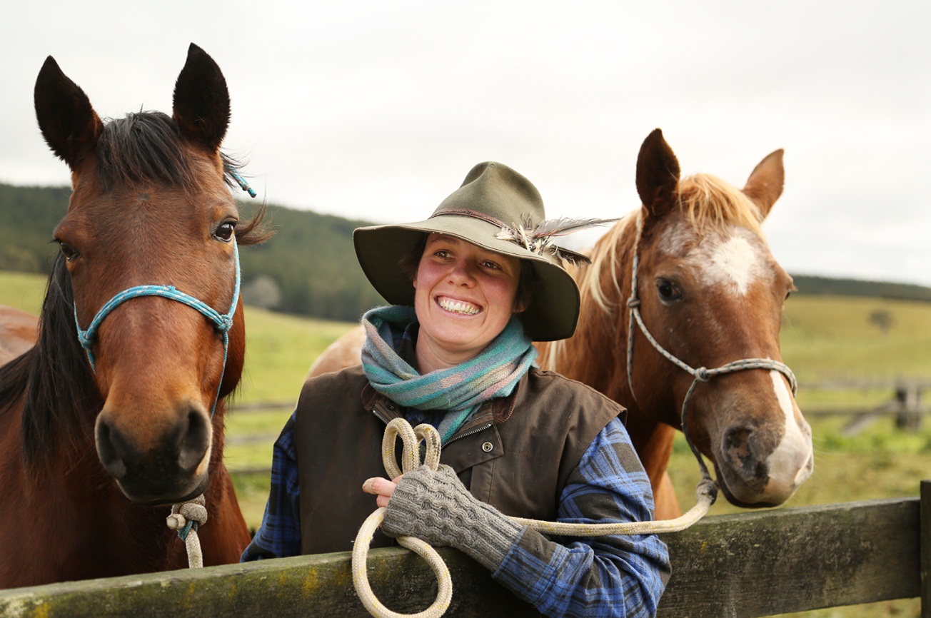 Harrie Fasher and horses Evie and Dusty 2014 Photograph by Margaret Hogan, Red Moon Creative 