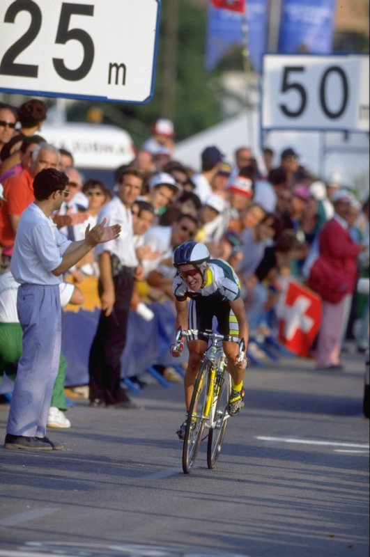 Kathy Watt on her way to victory in the Individual Road Race event at the Barcelona Olympic Games, Spain 1992. photograph by Chris Cole, Allsport   At the 1992 Barcelona Olympics, Kathy Watt became the first Australian – male or female – to win an Olympic cycling road race. She also won silver on the track in the three-kilometre Pursuit, becoming the first Australian woman to win an Olympic track medal. 