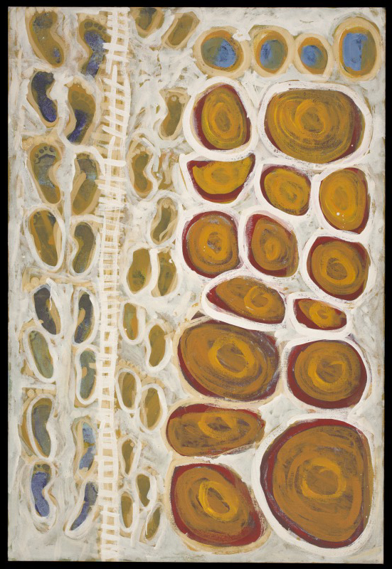 Footprints on the Rabbit Proof Fence, painting by Judith Samson (Anya) Photo by Sam Birch, National Museum of Australia.
