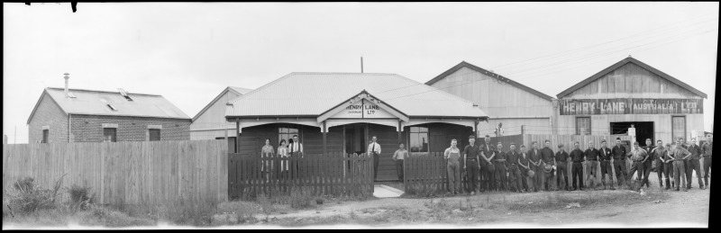 Henry Lane (Australia) Ltd. buildings and staff, Newcastle, New South Wales, about 1928. National Library of Australia nla.pic-vn4667097