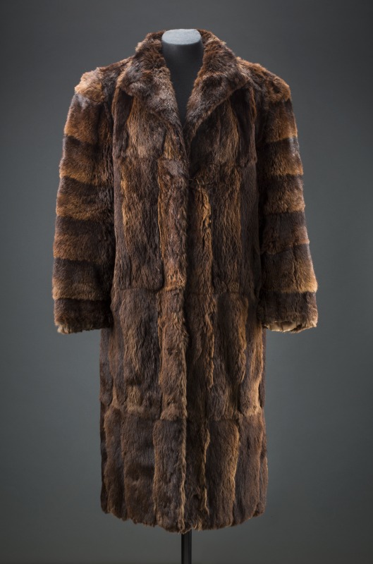 Fur coat made for Flora Mason from rabbits caught by her husband, Reg, 1945.