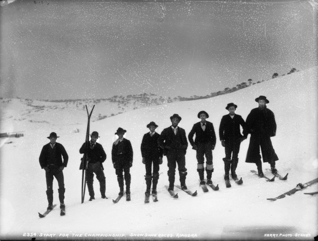 Start for the championship, snow shoe races Kiandra, by Charles Kerry. From Wikimedia Commons.